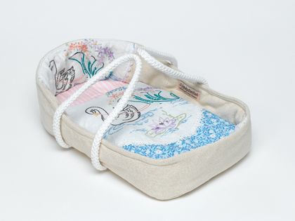 Moses Basket size to fit Bunny dolls  Swans and flowers